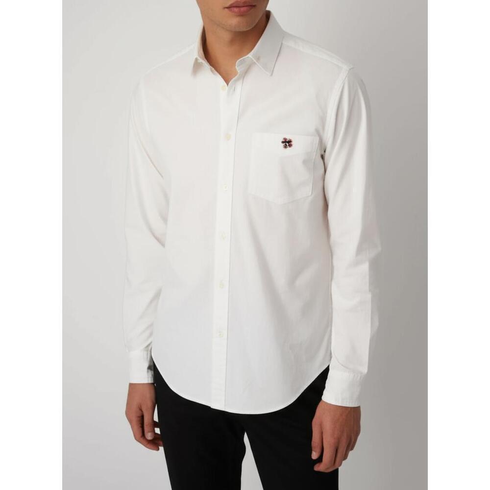 Ted Baker Shirt Mens Size XL White Button Down Embroidered Flower Logo Modern